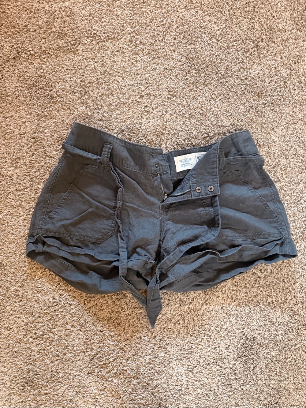 Converse High-Waist Drawstring linen Shorts - Charcoal Gray size 10